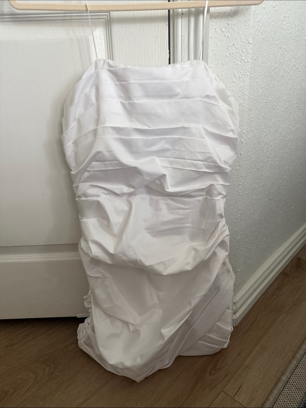 White Strapless Ruched Mini Skirt